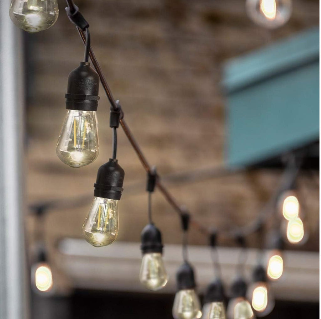 48 Ft Plug-In LED Outdoor String Lights Waterproof- Hanging, Dimmable 2W Vintage Edison Bulbs