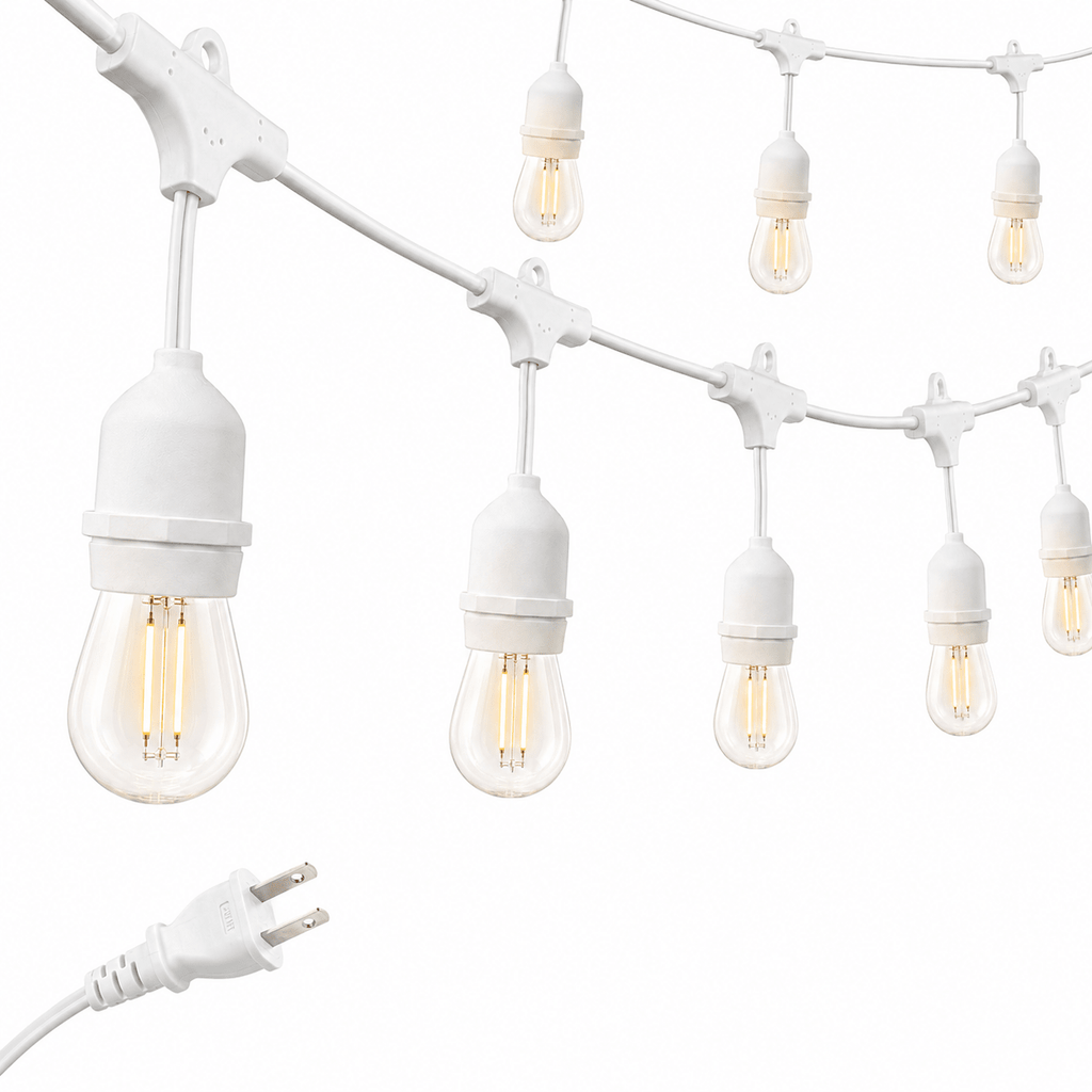 48 Ft Plug-In LED Outdoor String Lights Waterproof- Hanging, Dimmable 2W Vintage Edison Bulbs