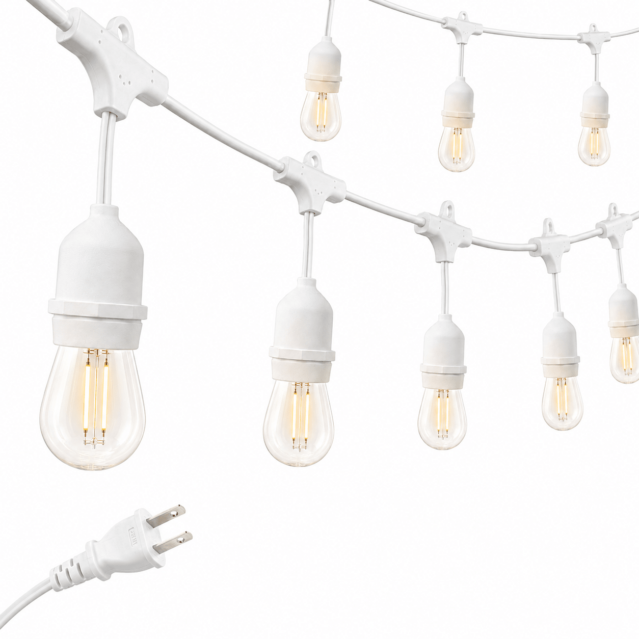 48 Ft Plug-In LED Outdoor String Lights Waterproof- Hanging, Dimmable 2W Vintage Edison Bulbs