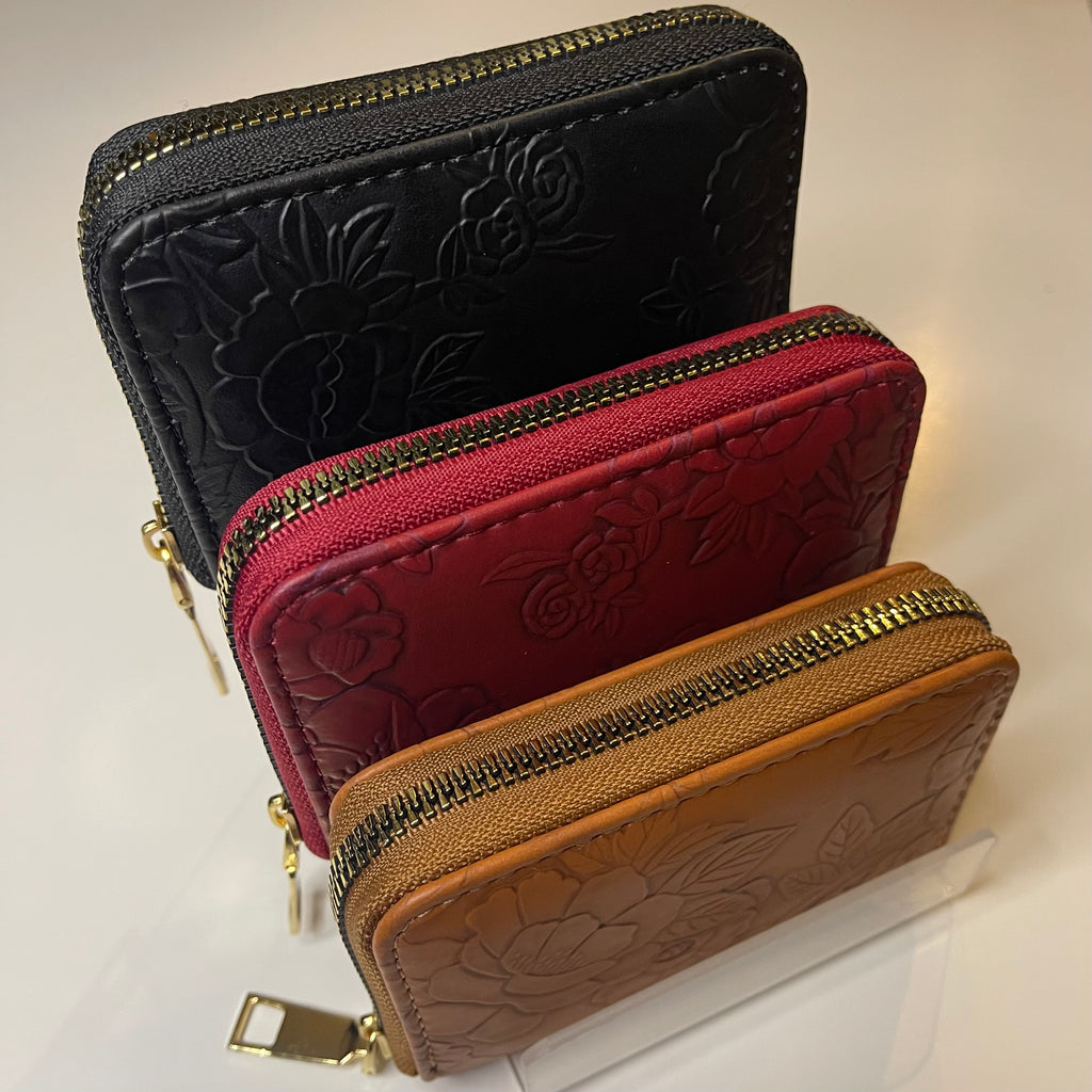 Tooled leather card wallet