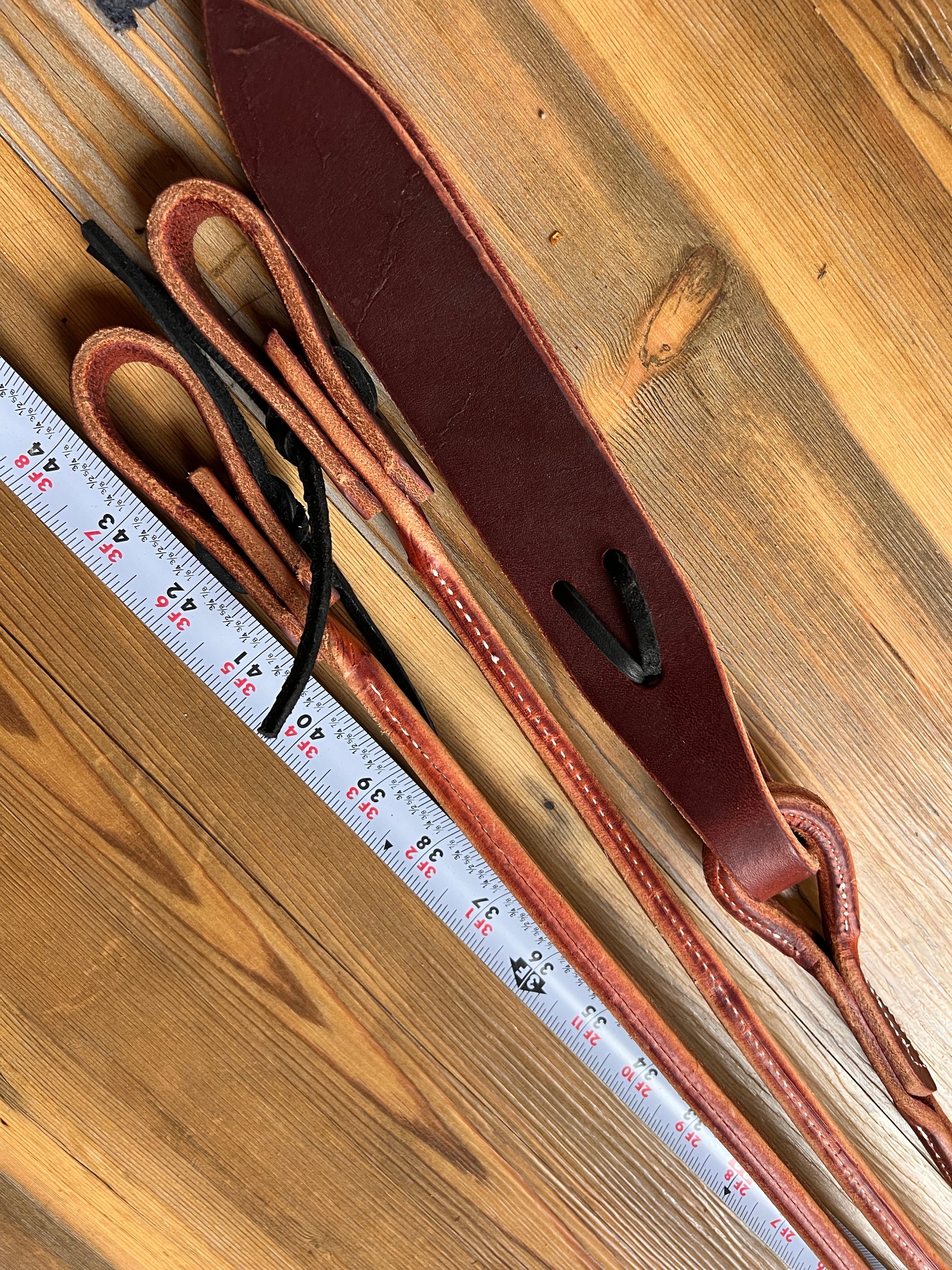 Harness Leather Romal Reins with Barbwire Popper. Made in the USA