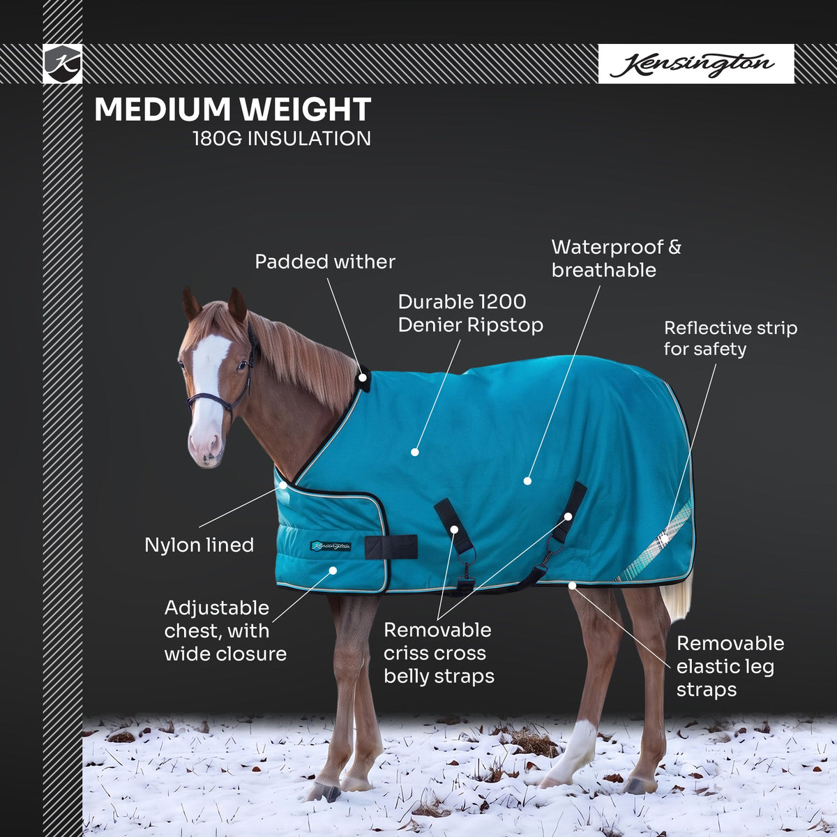 New 1200D Adjustable Juvenile 180G Medium Weight Winter Turnout Blanket - Waterproof & Breathable
