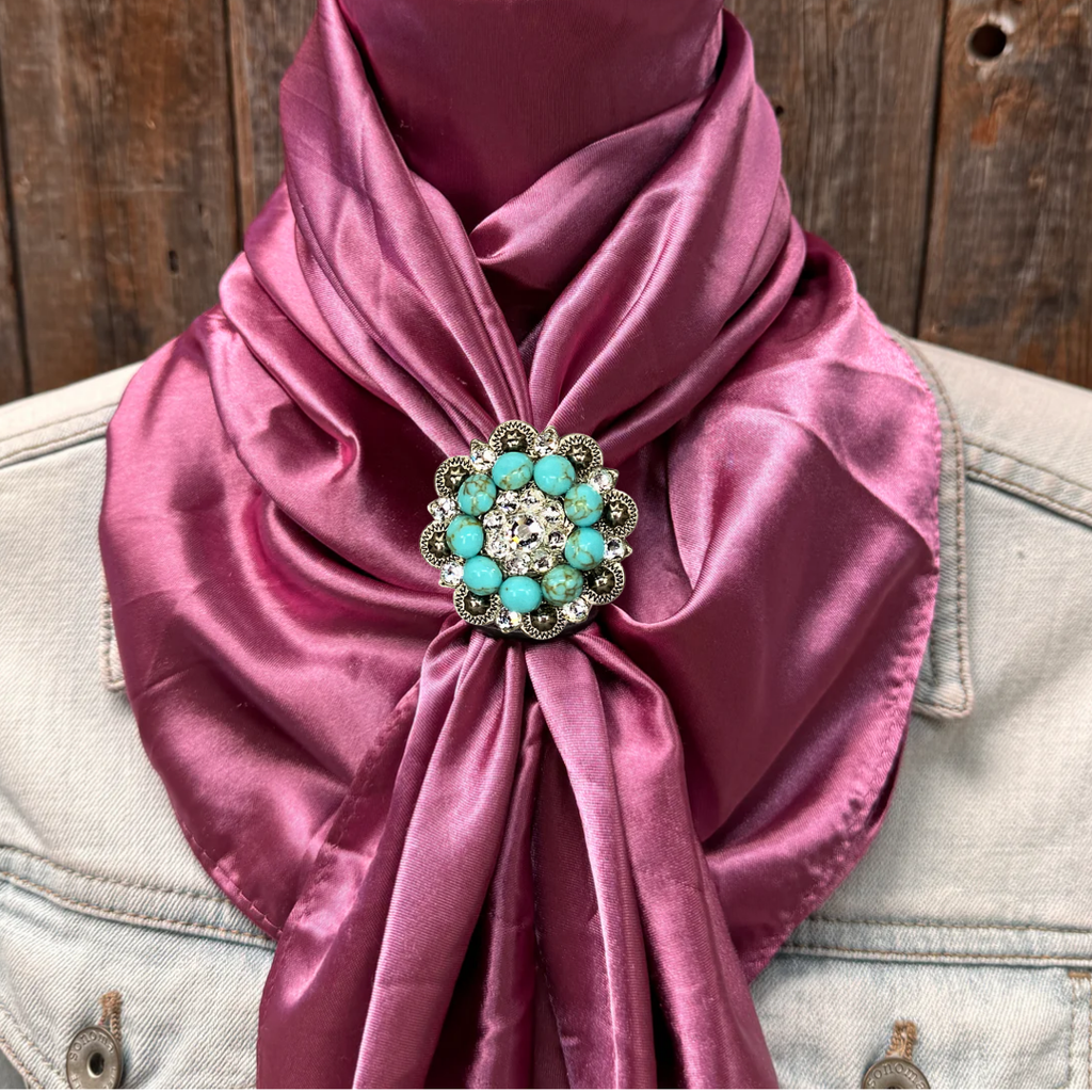 35X35" Solid Rose Wild Rag / Scarf WRS6 - Crystal Concho Wild Rag Slides - Assorted