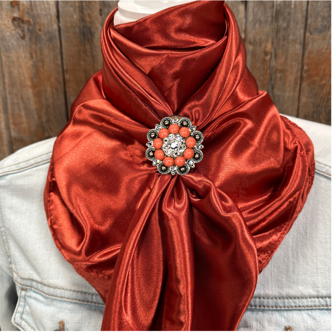 35X35" Solid Rust Wild Rag / Scarf WRS16 - Crystal Concho Wild Rag Slides - Assorted