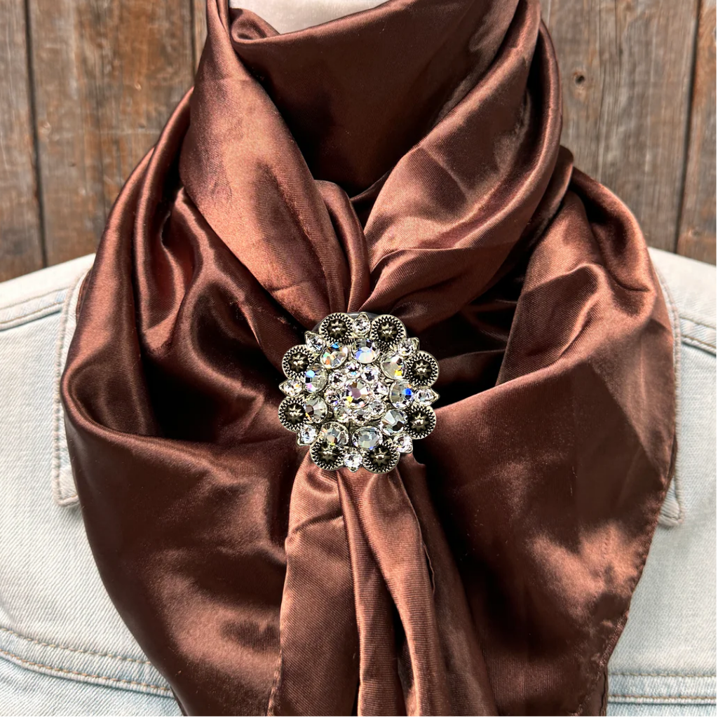 35X35" Solid Brown Wild Rag / Scarf WRS2 - Crystal Concho Wild Rag Slides - Assorted