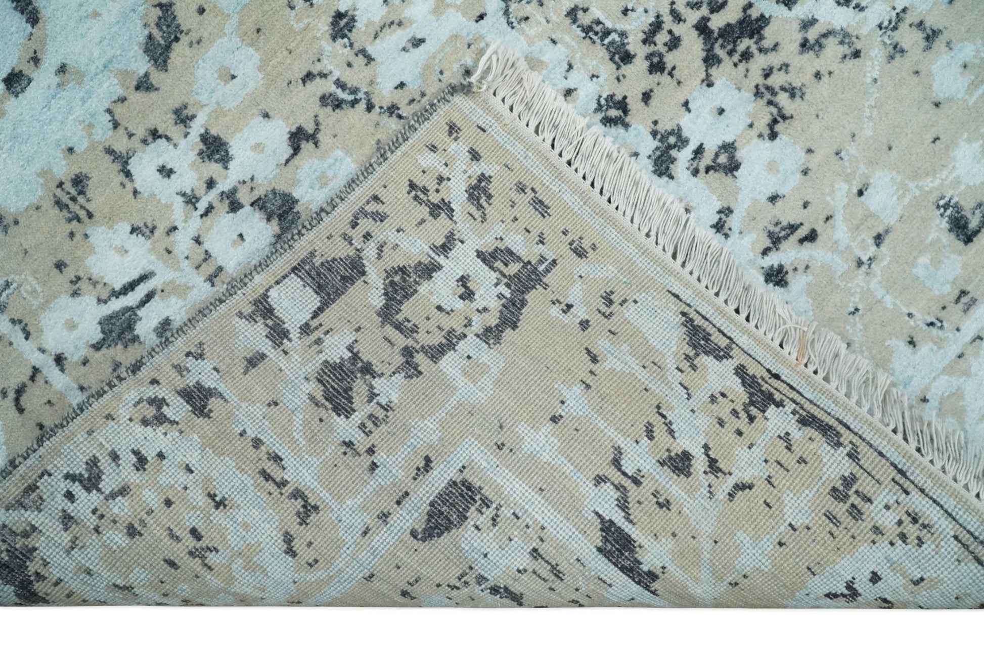 4x6 Fine Hand Knotted Aqua, Beige and Black Traditional Vintage Persian Style Antique Wool and Bamboo Silk Rug | AGR10