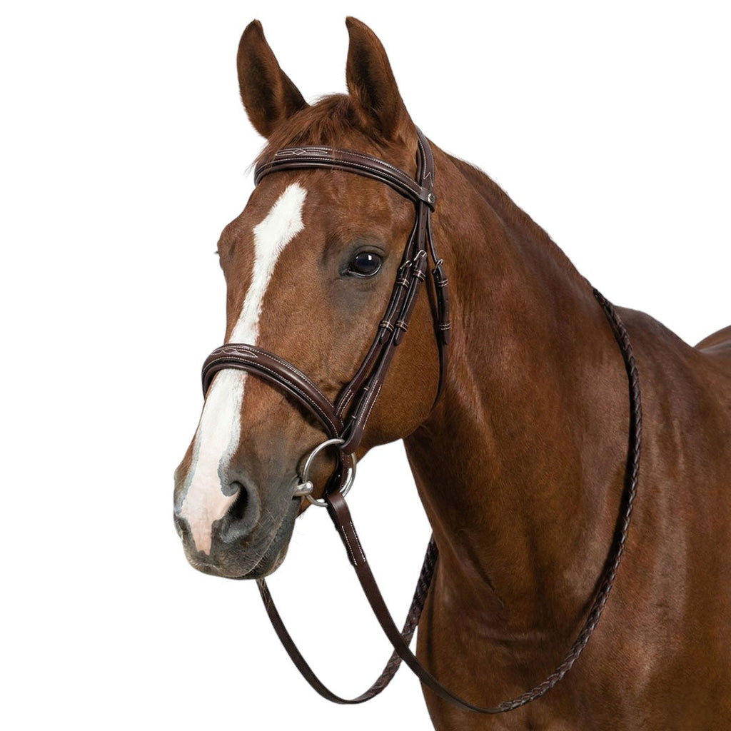 Henri de Rivel Pro Mono Crown Fancy Bridle with Patent Leather Piping and Laced Reins