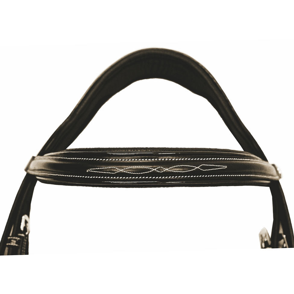 Henri de Rivel Pro Mono Crown Fancy Bridle with Patent Leather Piping and Laced Reins