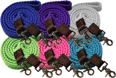 7.5 ft long  cotton roping reins with scissor snap ends.