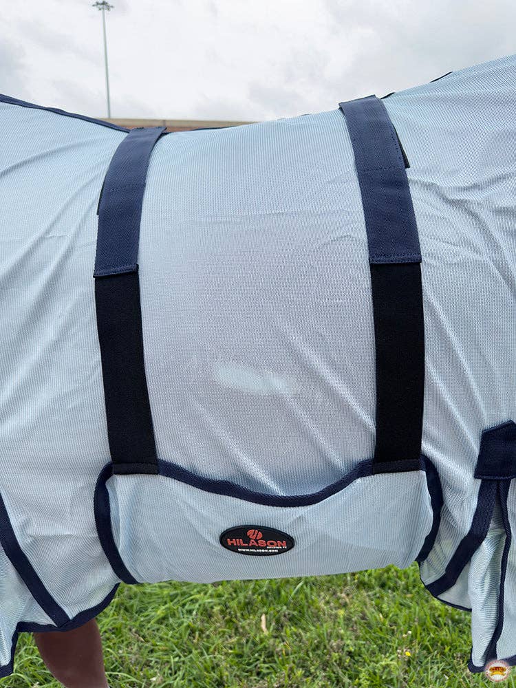HILASON 66"-84" Horse Fly Sheet with Neck UV Protect Mesh Bug Mosquito Summer White
