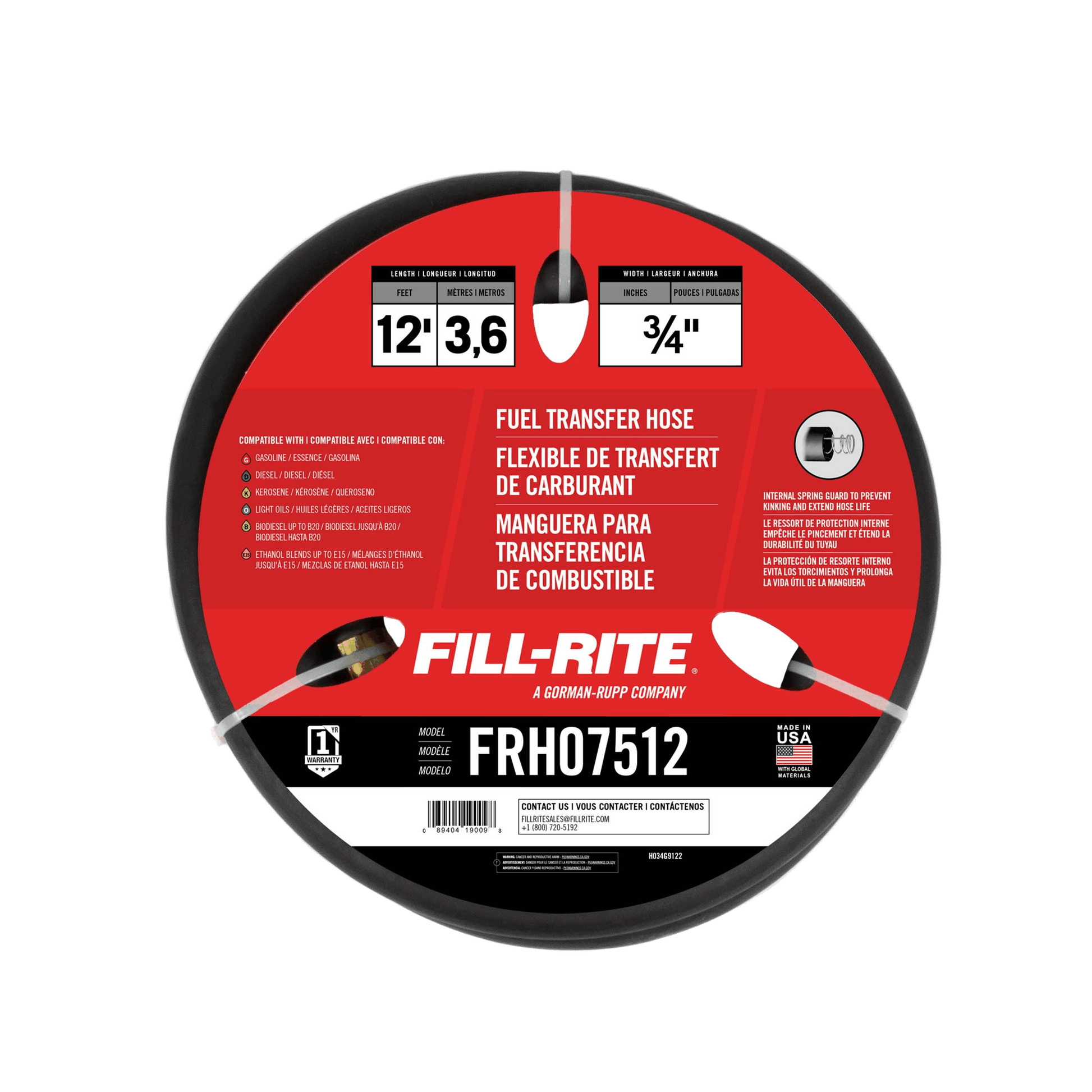 3/4"X12'Hose Fuel Transfer