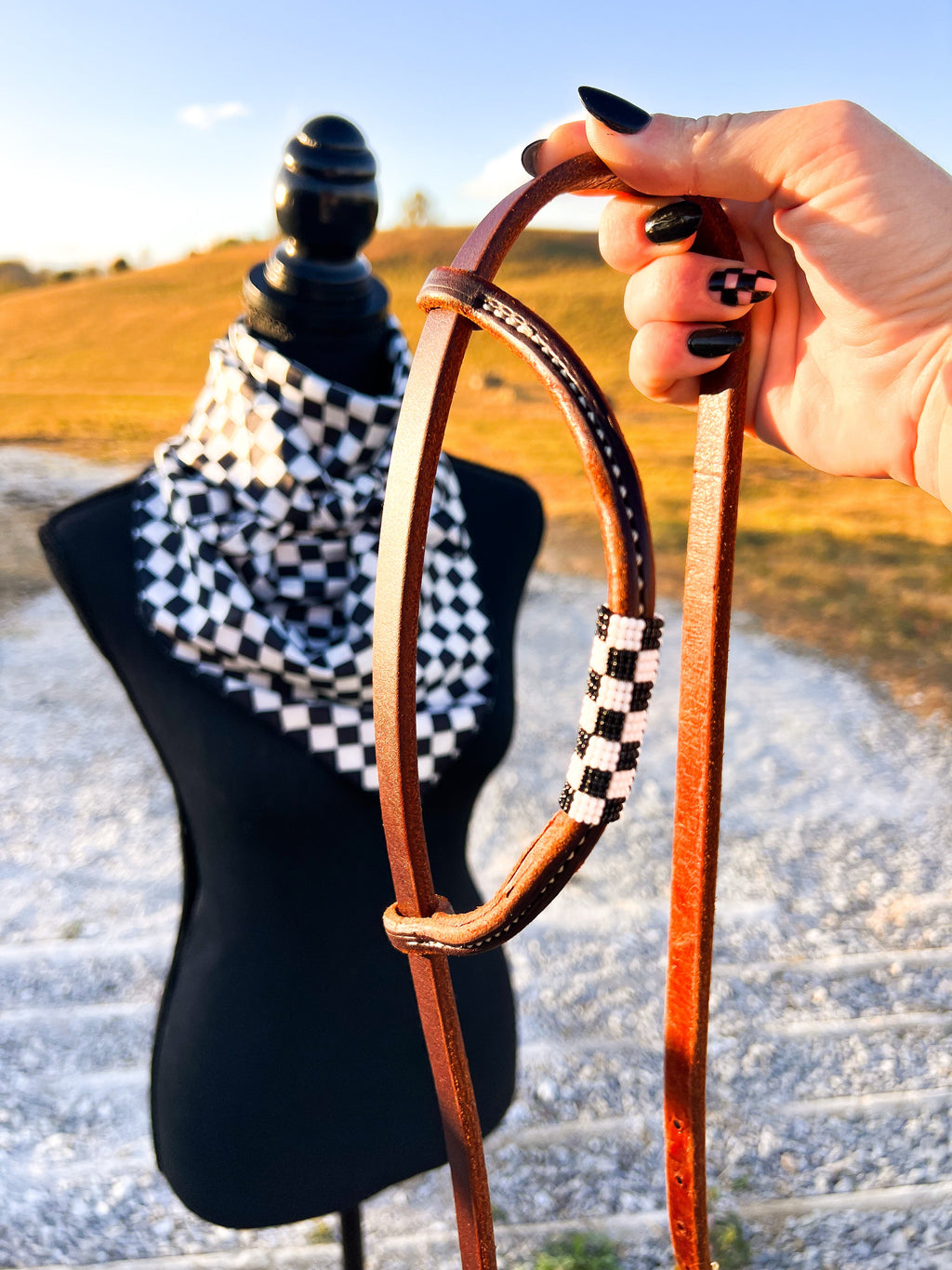 Checks Out *Mini* Beaded Headstall (Black/White )