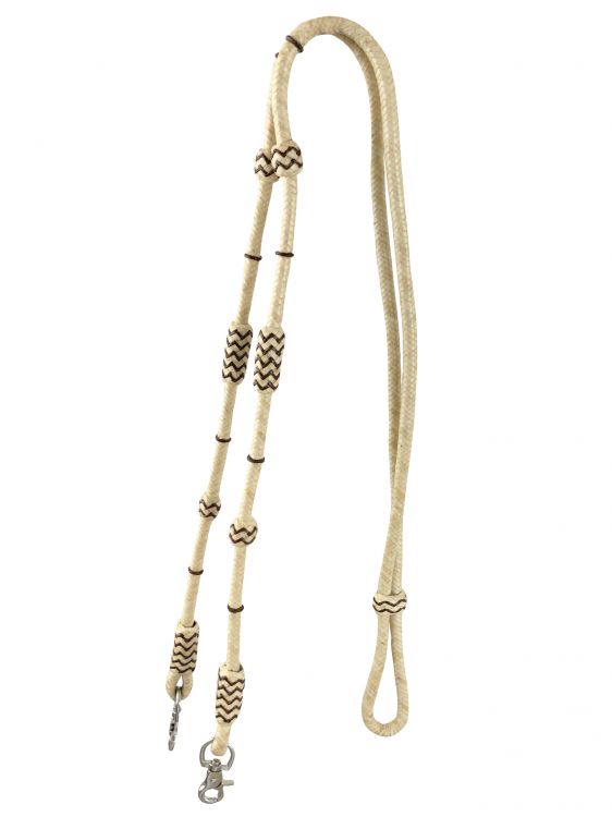 Braided natural rawhide contest reins