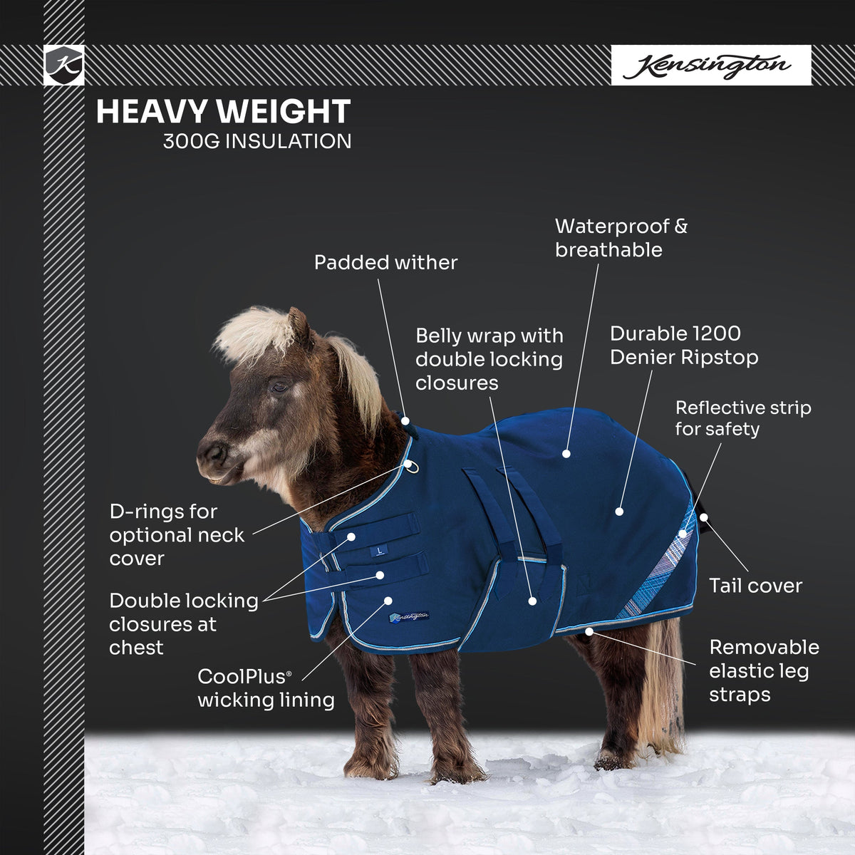 New Mini 300G Heavy Weight Horse Winter Turnout Blanket - Waterproof & Breathable