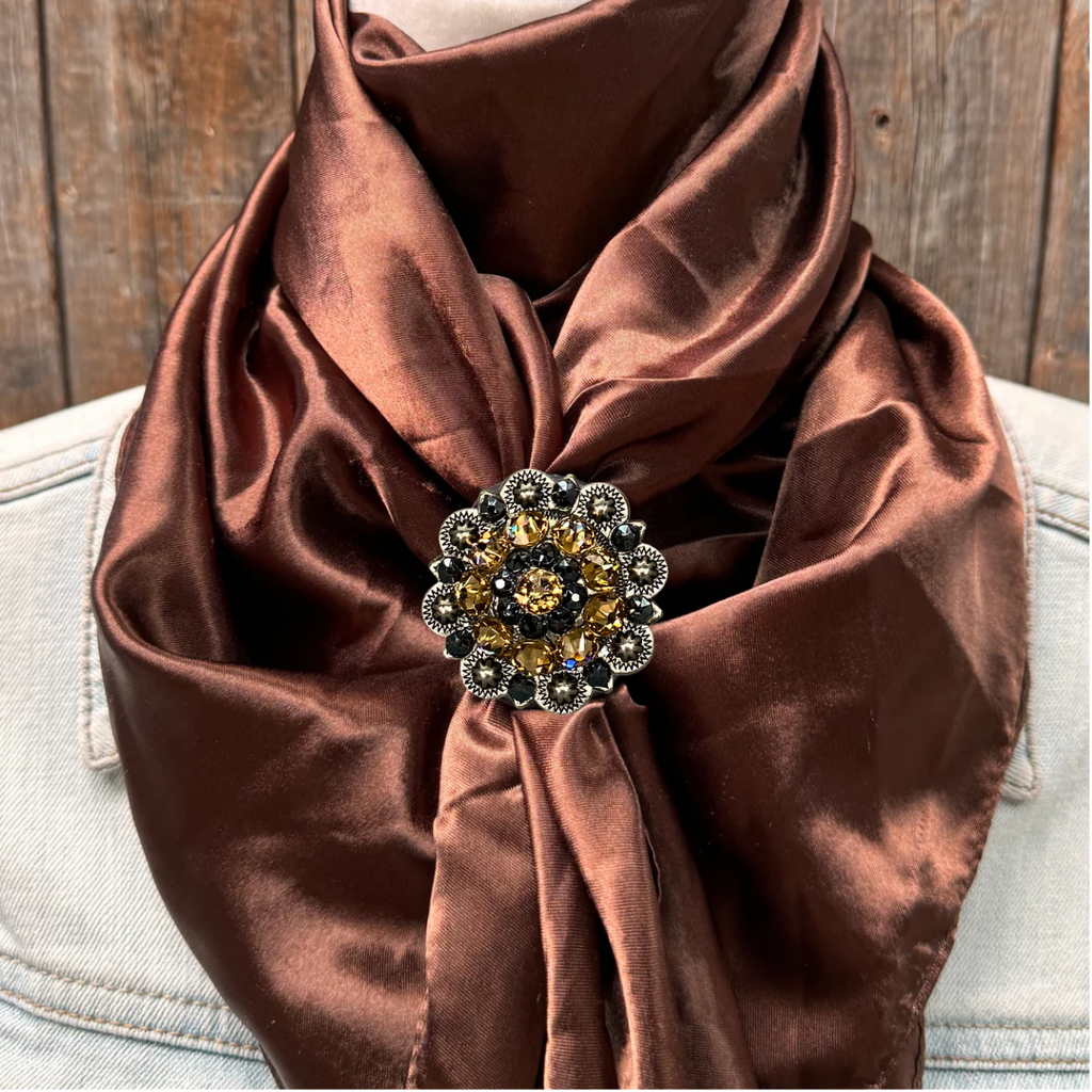 35X35" Solid Brown Wild Rag / Scarf WRS2 - Crystal Concho Wild Rag Slides - Assorted