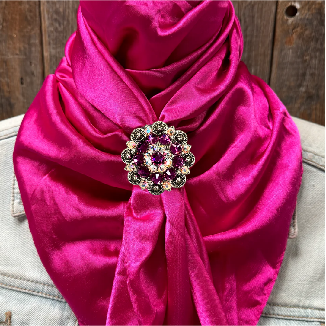 35X35" Solid Fuchsia Wild Rag / Scarf WRS12 - Crystal Concho Wild Rag Slides - Assorted