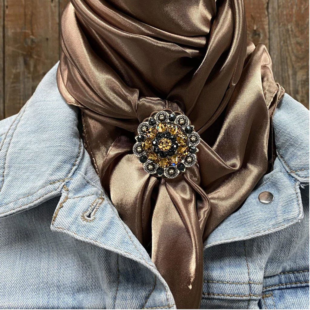 35X35" Solid Tan Wild Rag / Scarf WRS7 - Crystal Concho Wild Rag Slides - Assorted