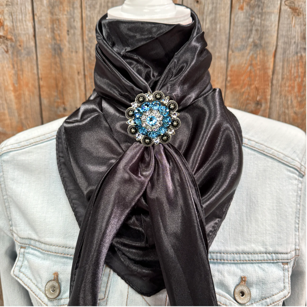 35X35" Solid Black Wild Rag / Scarf WRS4 - Crystal Concho Wild Rag Slides - Assorted