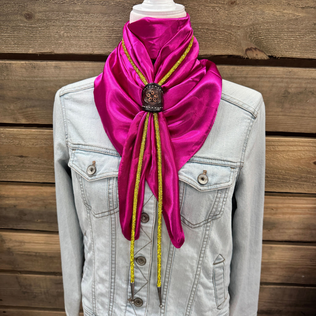 35X35" Solid Fuchsia Wild Rag / Scarf - Leather Slide and Bolo Tie