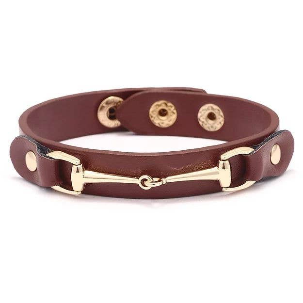 AWST Int'l Vegan Leather Bracelet w/Gold Tone Snaffle Bit