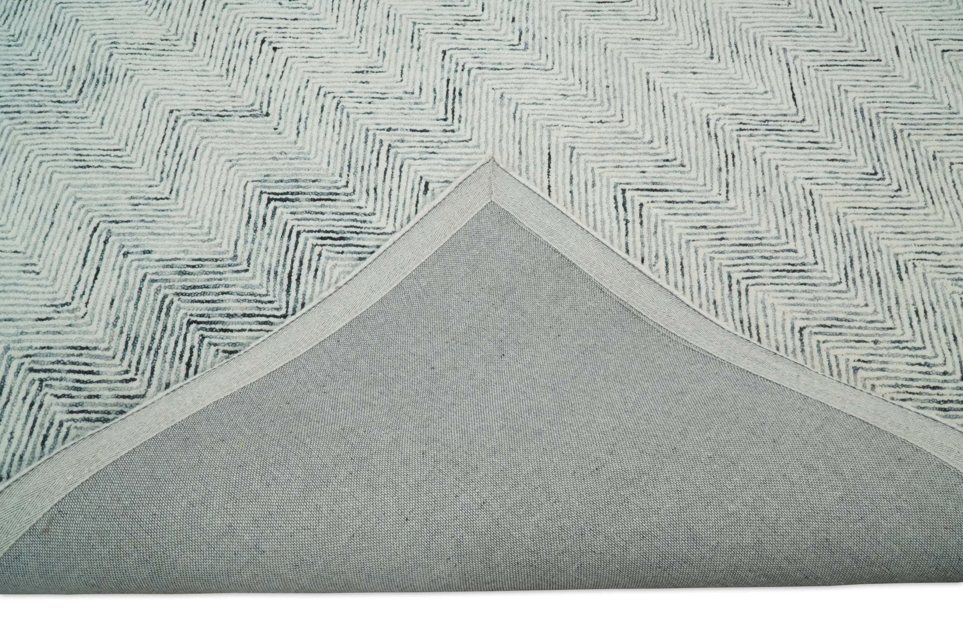 Modern Style Hand Tufted Blue and Ivory Area Rug