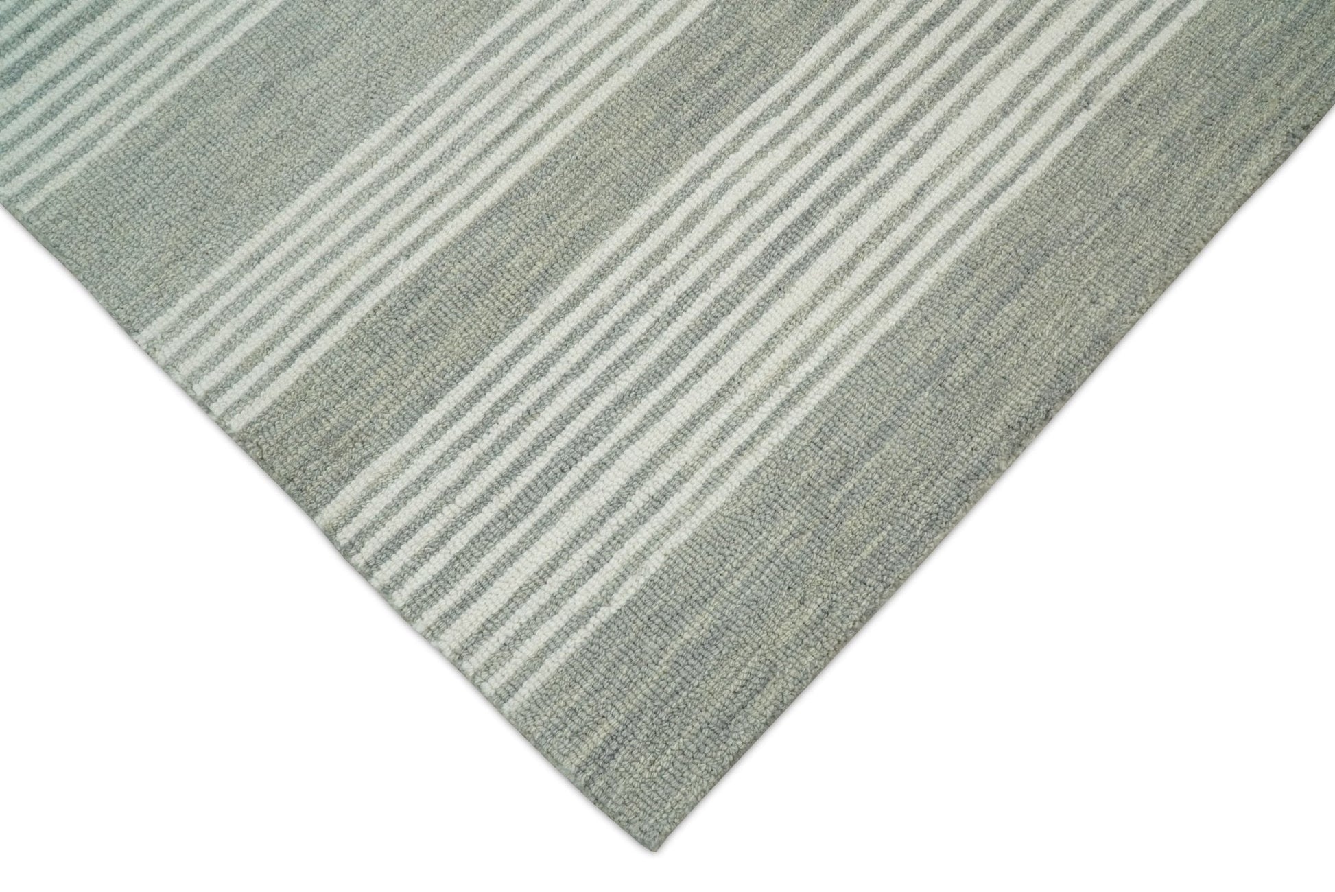 Modern Stripes Pattern Grey and Ivory Hand Tufted Wool Area Rug