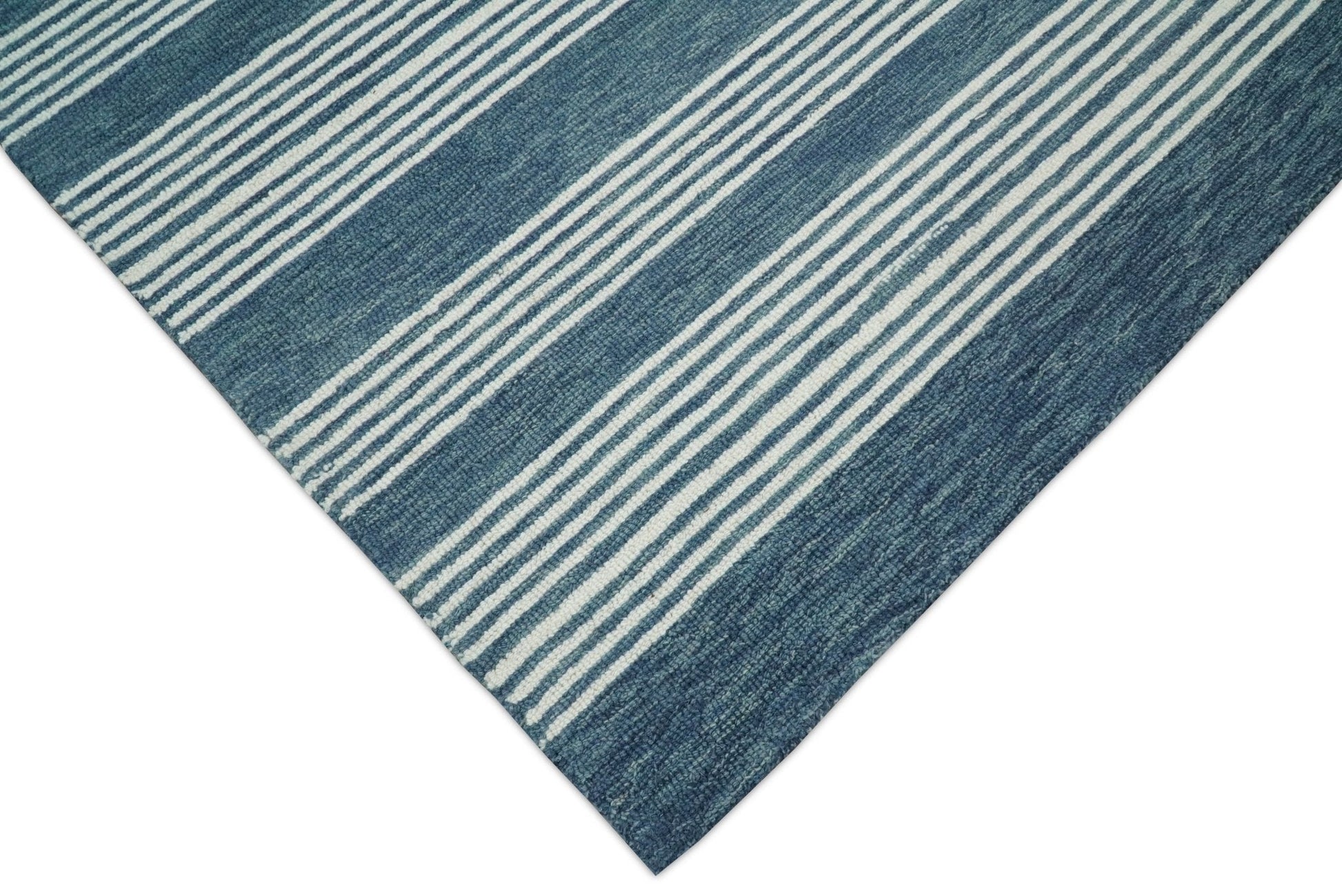 Blue Modern Stripes Pattern Hand Tufted Wool Area Rug