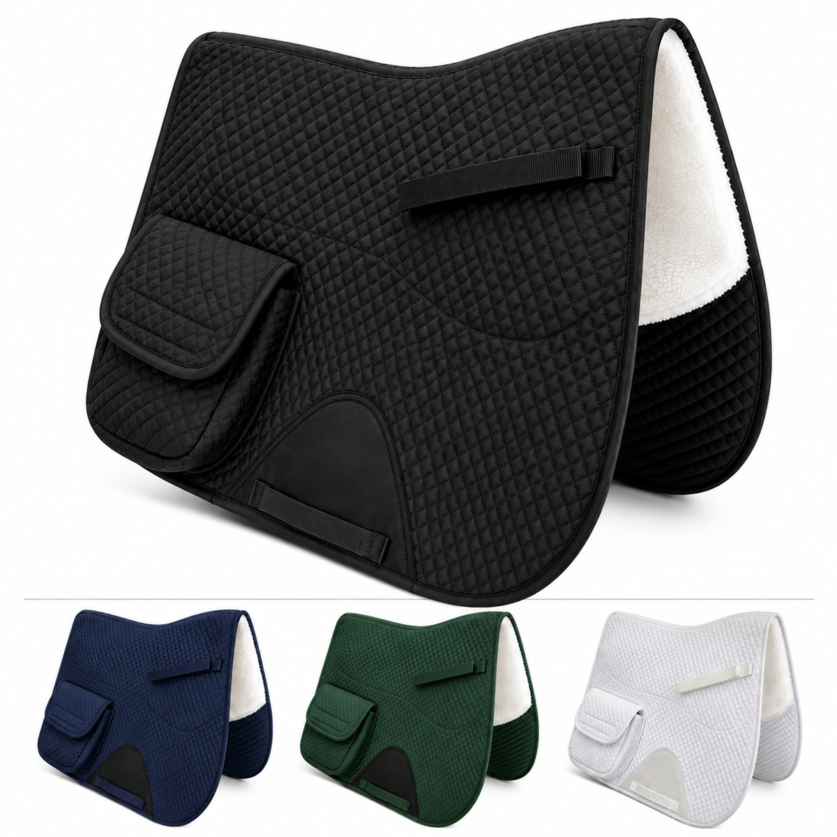Derby Originals All Purpose English Saddle Pad with Pockets Half Fleece lined for Shock Absorbing Wither Relief Design for comfort and Trail Riding.