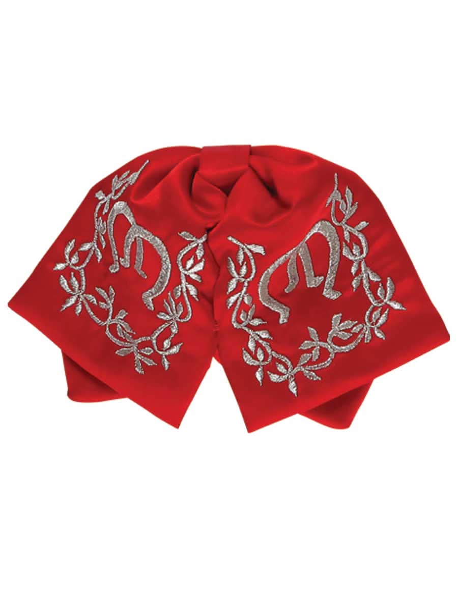 Artisanal Embroidered Kids Charro Bow Tie 50% Cotton, 50% Polyester Red/Silver 600146
