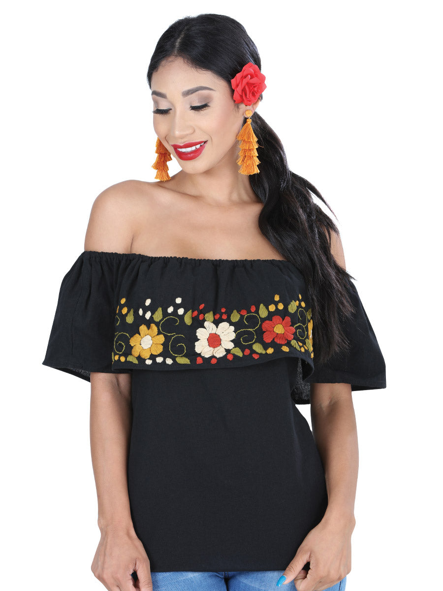Artisanal Embroidered Blouse 50% Cotton, %50 Polyester Black 601429