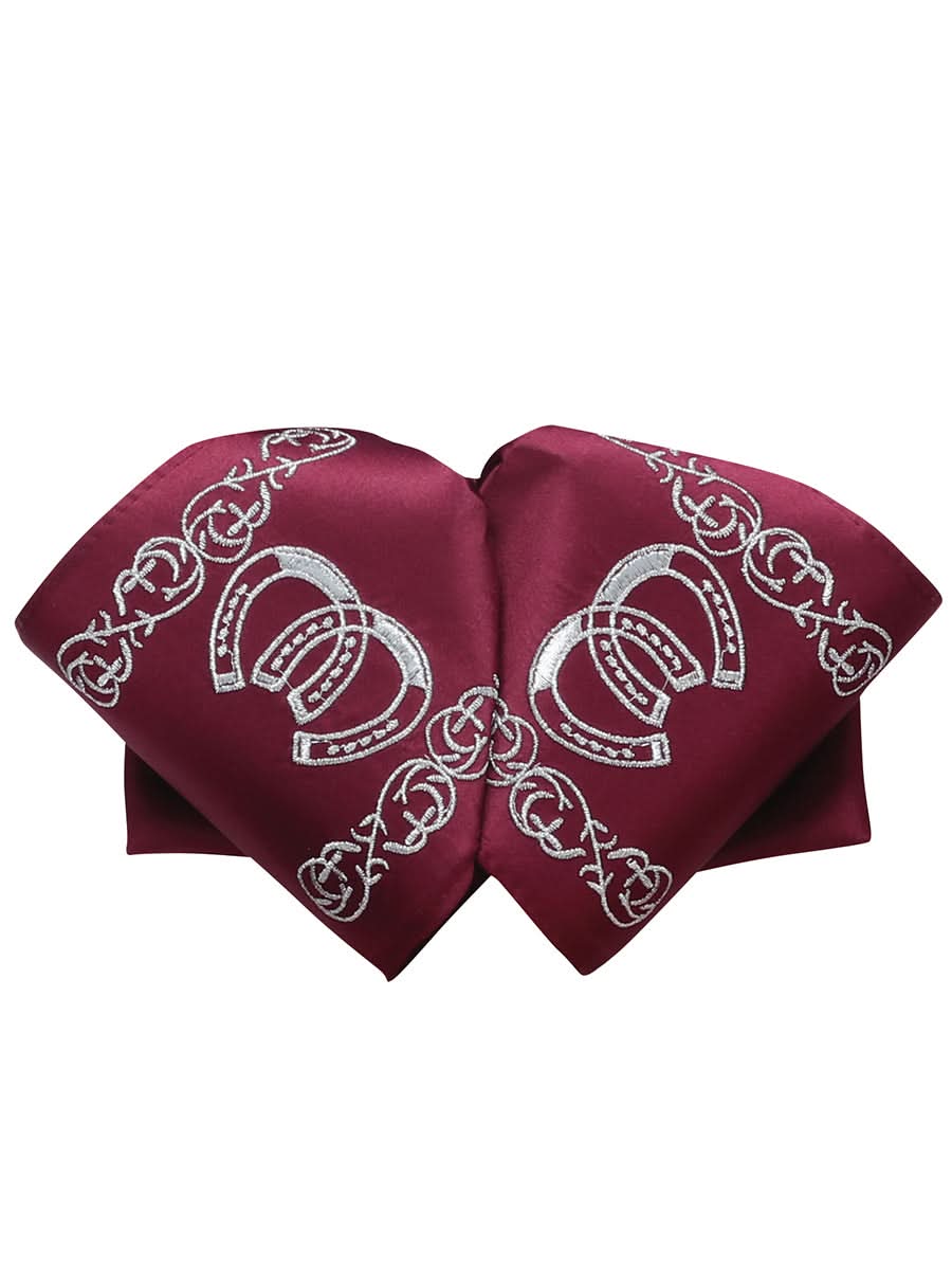 Traditionally Styled Handcrafted Mexican Charro Bow Tie With Wine And Silver Polyester