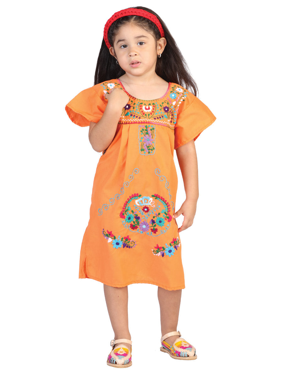 Artisanal Embroidered Dress  50% Cotton, 50% Polyester Orange 601621