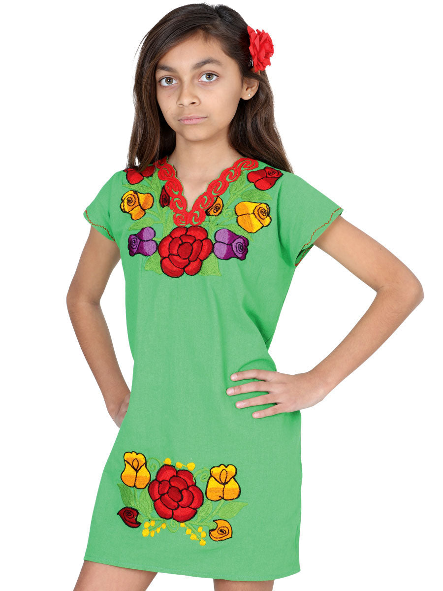 Artisanal Embroidered Dress  50% Cotton, 50% Polyester Green 601663