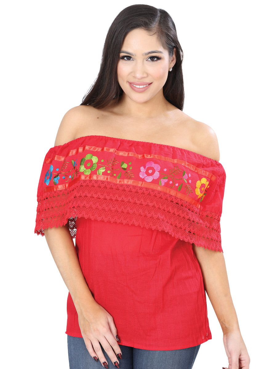 Artisanal Embroidered Blouse 50% Cotton, %50 Polyester Red 601704