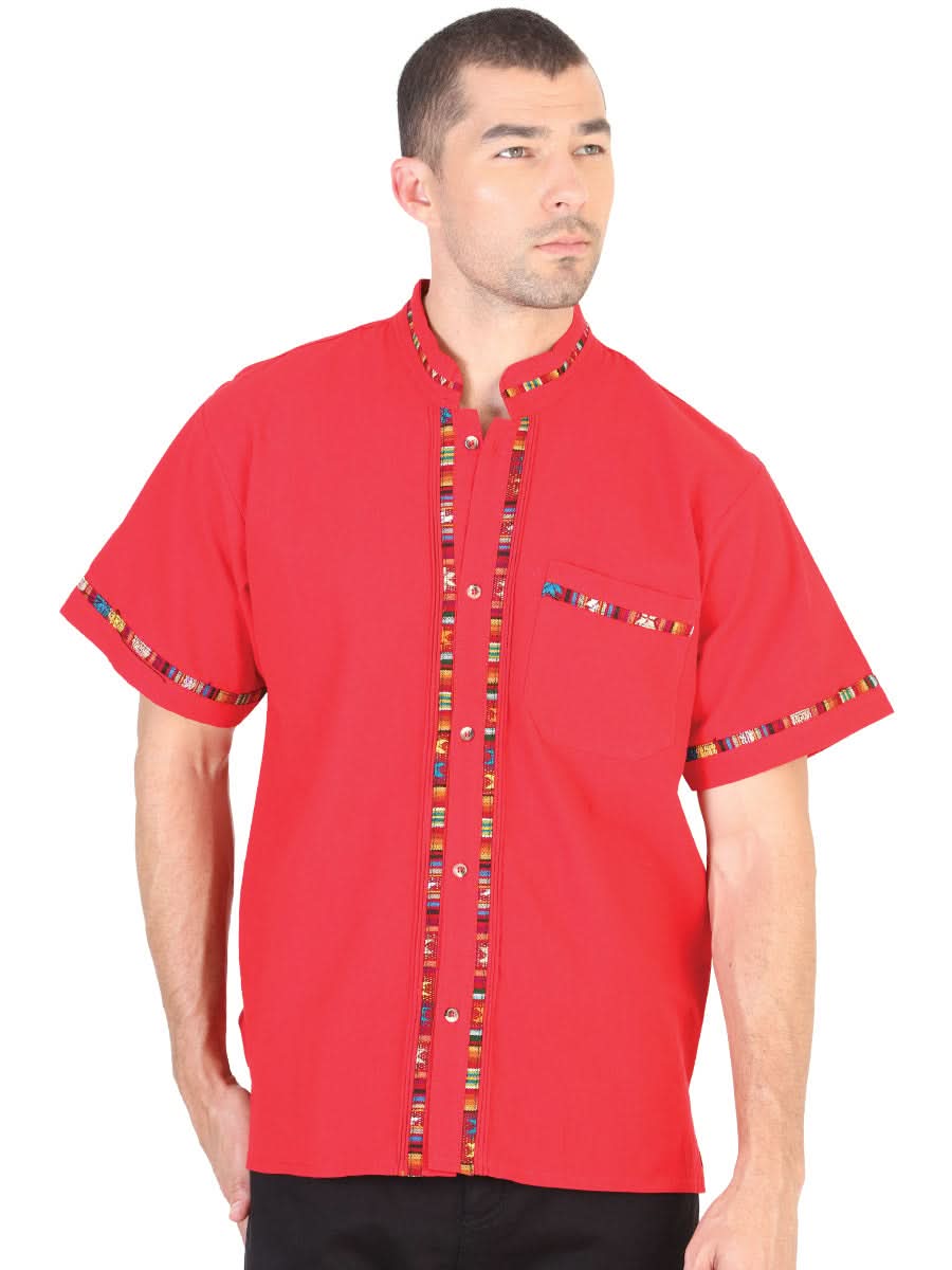 Mexican Guayabera Short Sleve Shirt for Men - 100% Cotton -  Red 601820