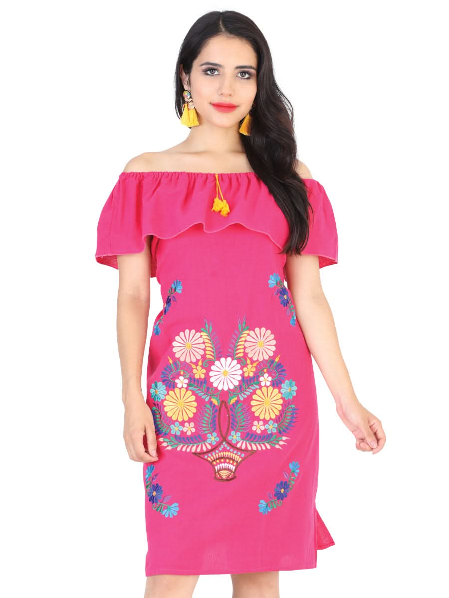 Artisanal Embroidered Dress 50% Cotton, 50% Polyester Fuchsia 601961
