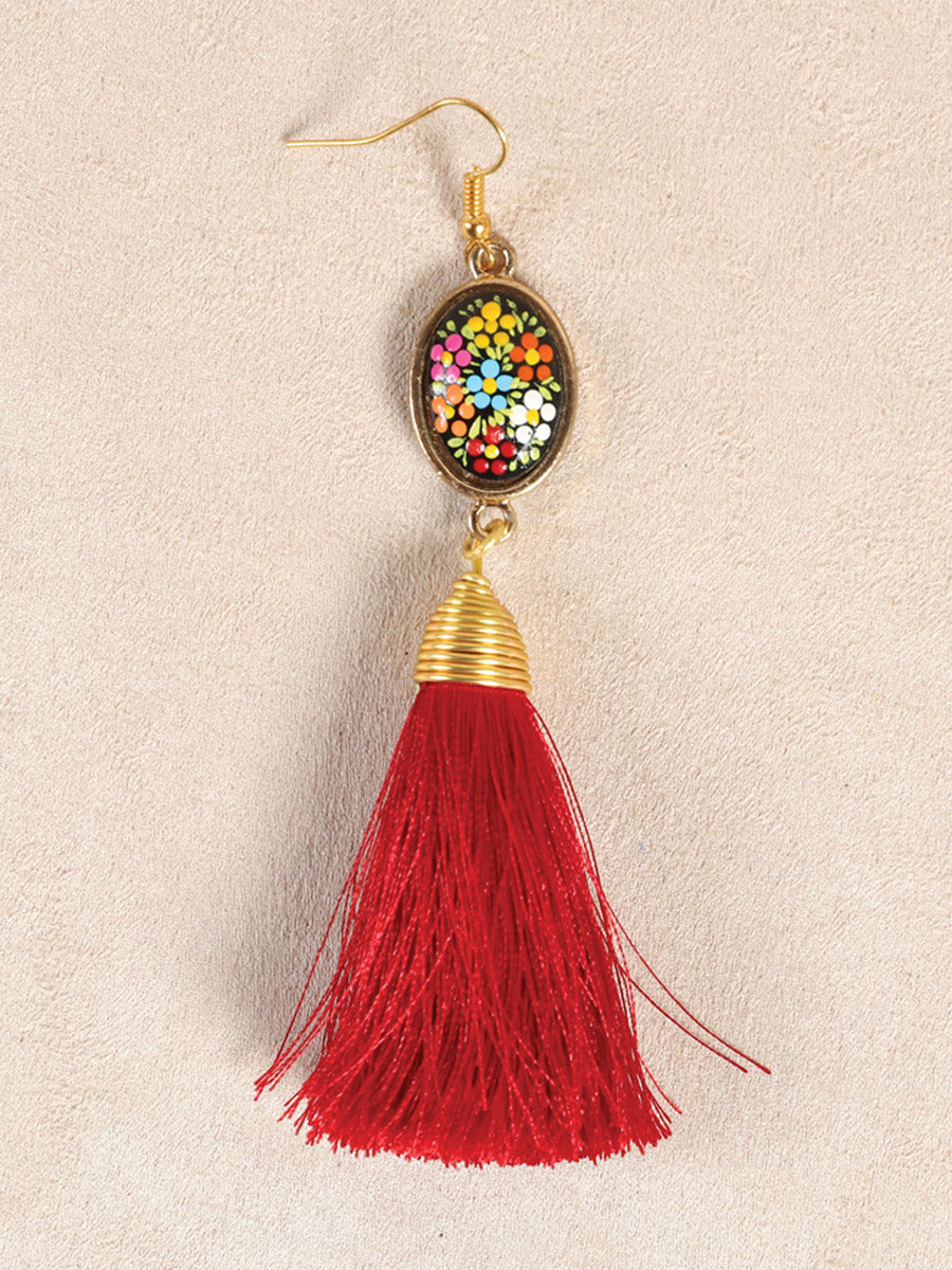 Artisanal Hand Painted Earrings Red 602170