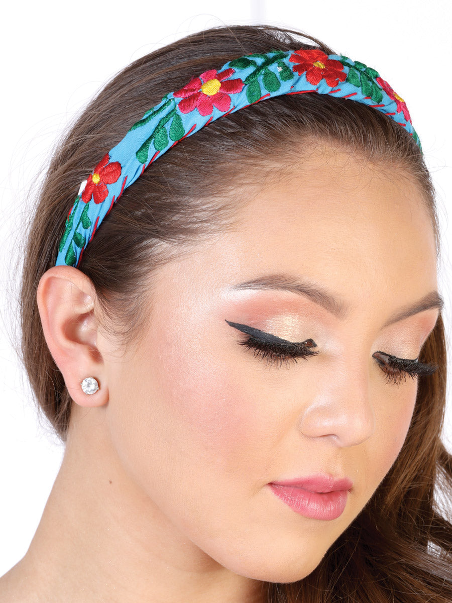 Artisanal Embroidered Headband 100% Cotton Blue 602693
