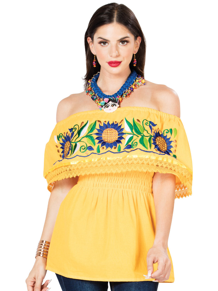 Artisanal Embroidered Blouse 100% Cotton Yellow 603063