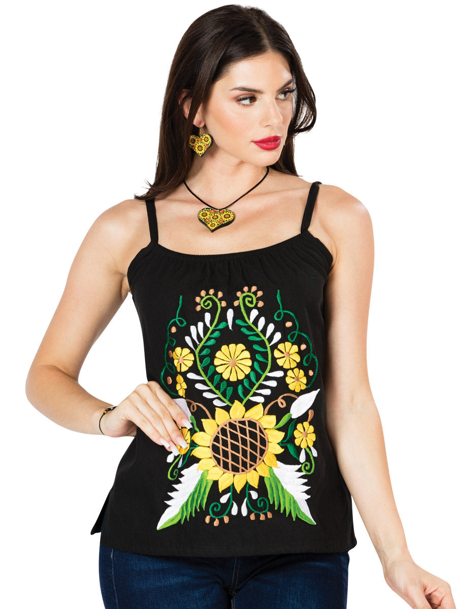 Artisanal Embroidered Blouse 100% Cotton Black 603070