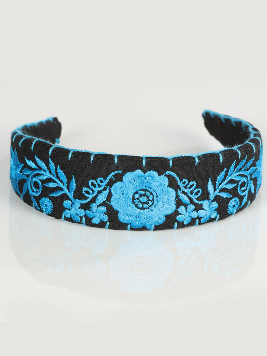 Artisanal Embroidered Headband 100% Cotton Blue 603120