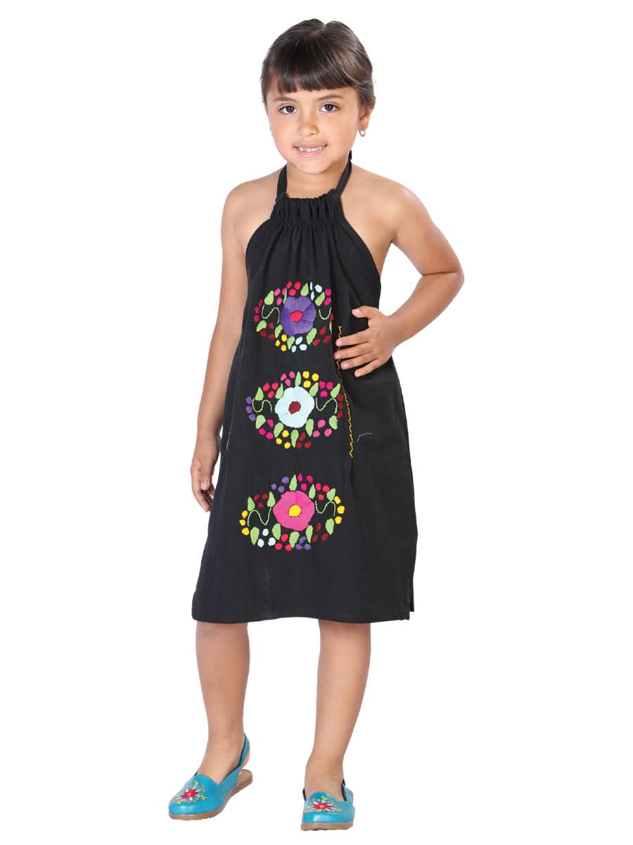 Artisanal Embroidered Dress 100% Cotton Black 603589