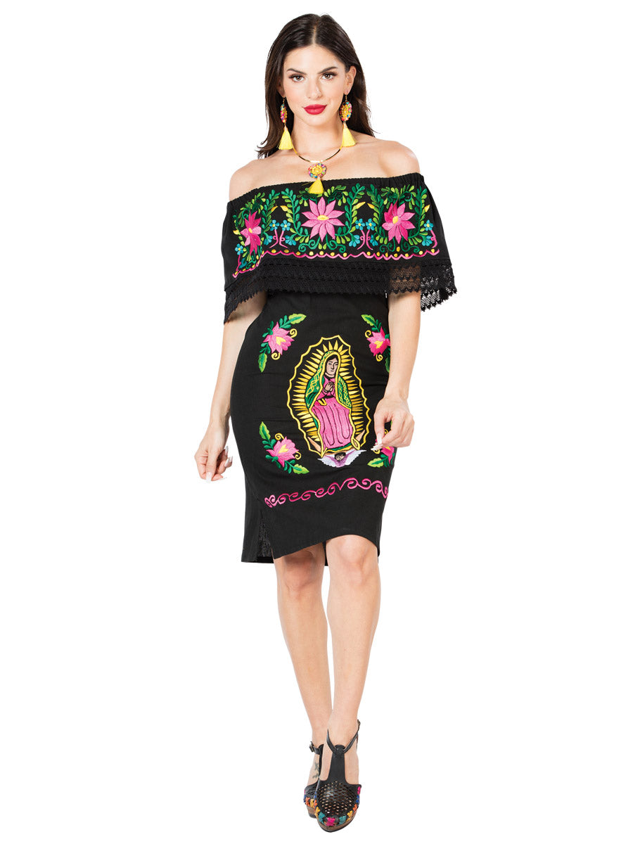 Artisanal Embroidered Dress 100% Cotton Black 603709
