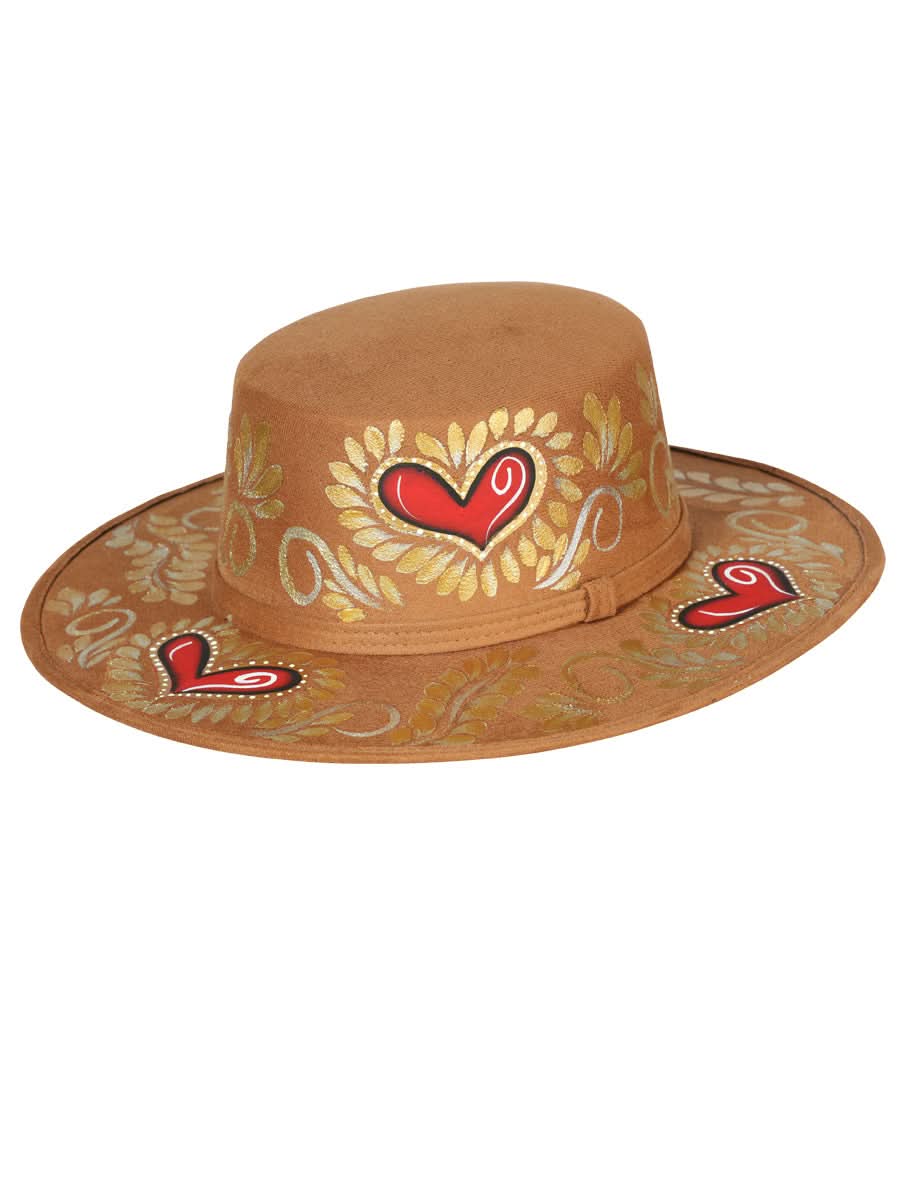 Artisanal Hat - Suede -  Red/Golen Heart  -  Camel 603723