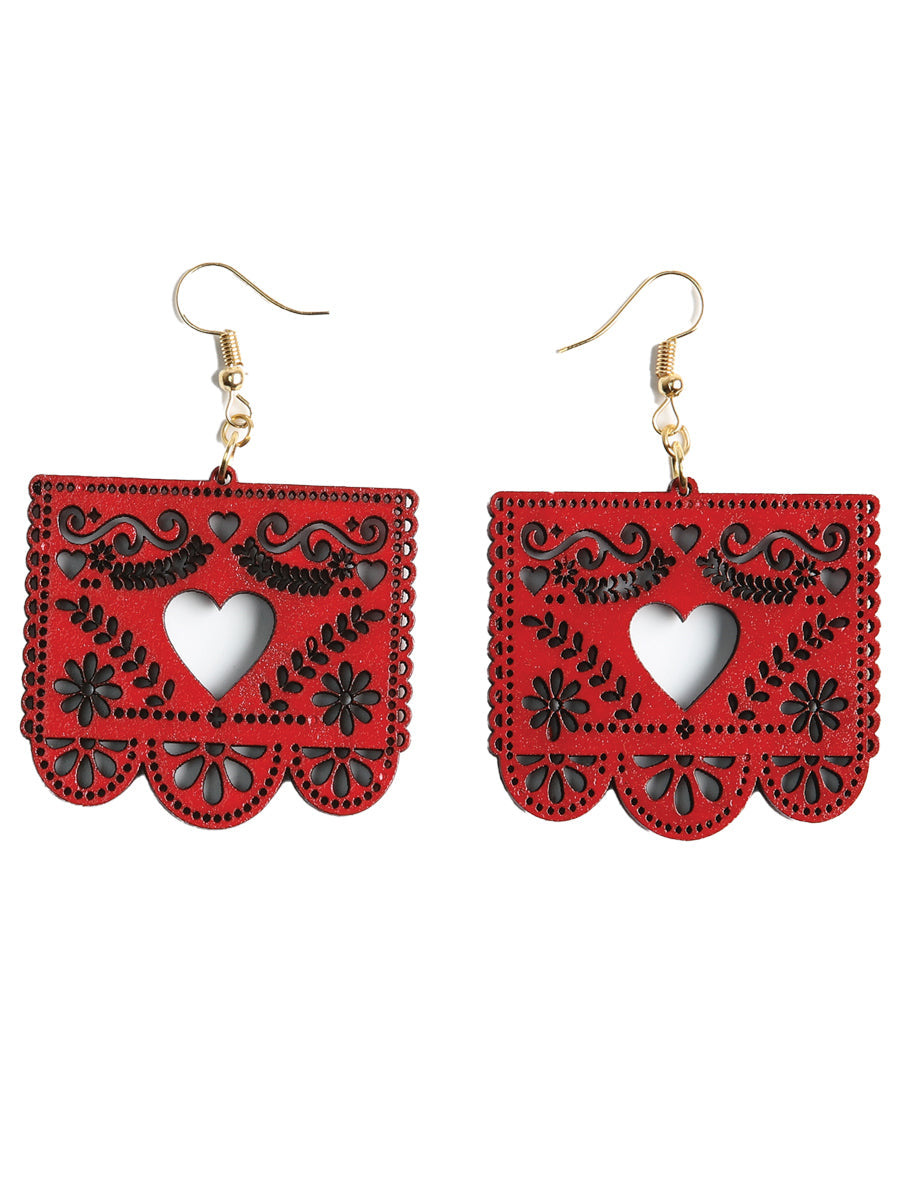 Artisanal Handmade Earrings Wood Red 603950