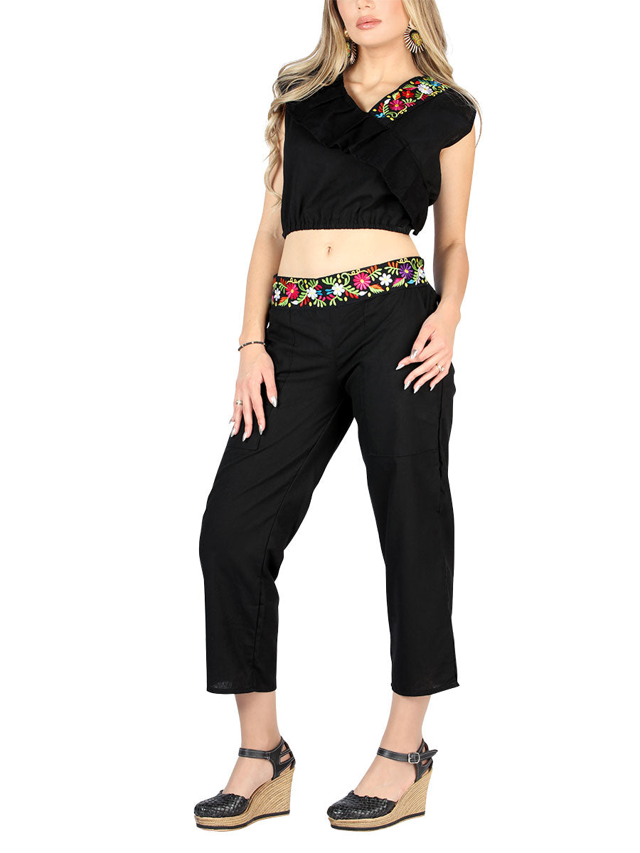 Artisanal Embroidered Set 100% Cotton Black 604048