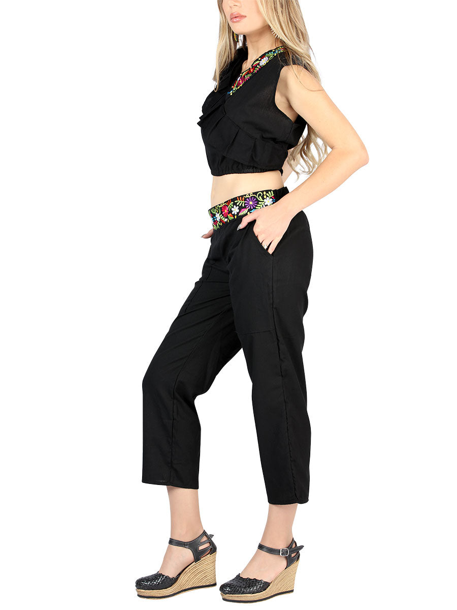 Artisanal Embroidered Set 100% Cotton Black 604048