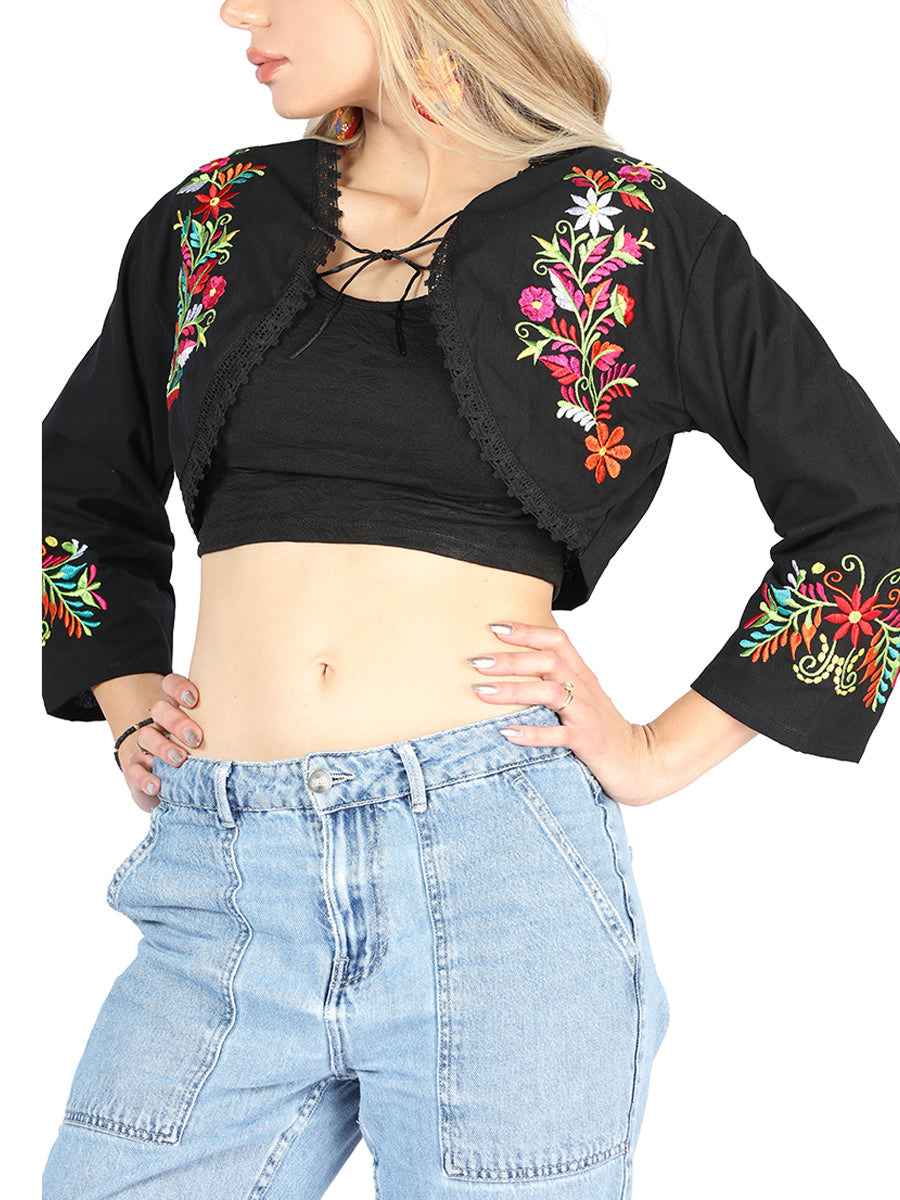 Artisanal Embroidered Torera 100% Cotton Black 604052