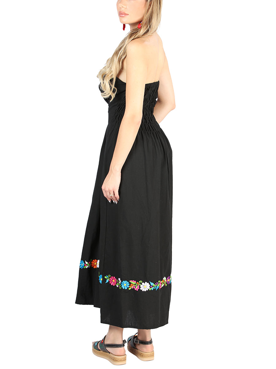 Artisanal Embroidered Dress 100% Cotton Black 604053