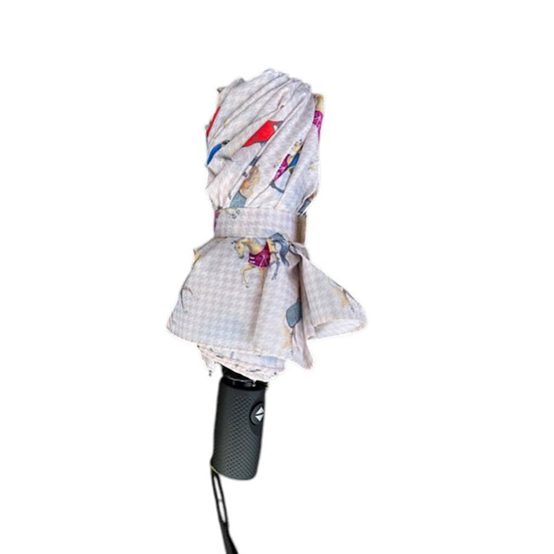 AWST Int'l Lila Compact Umbrella-Horses in Blankets